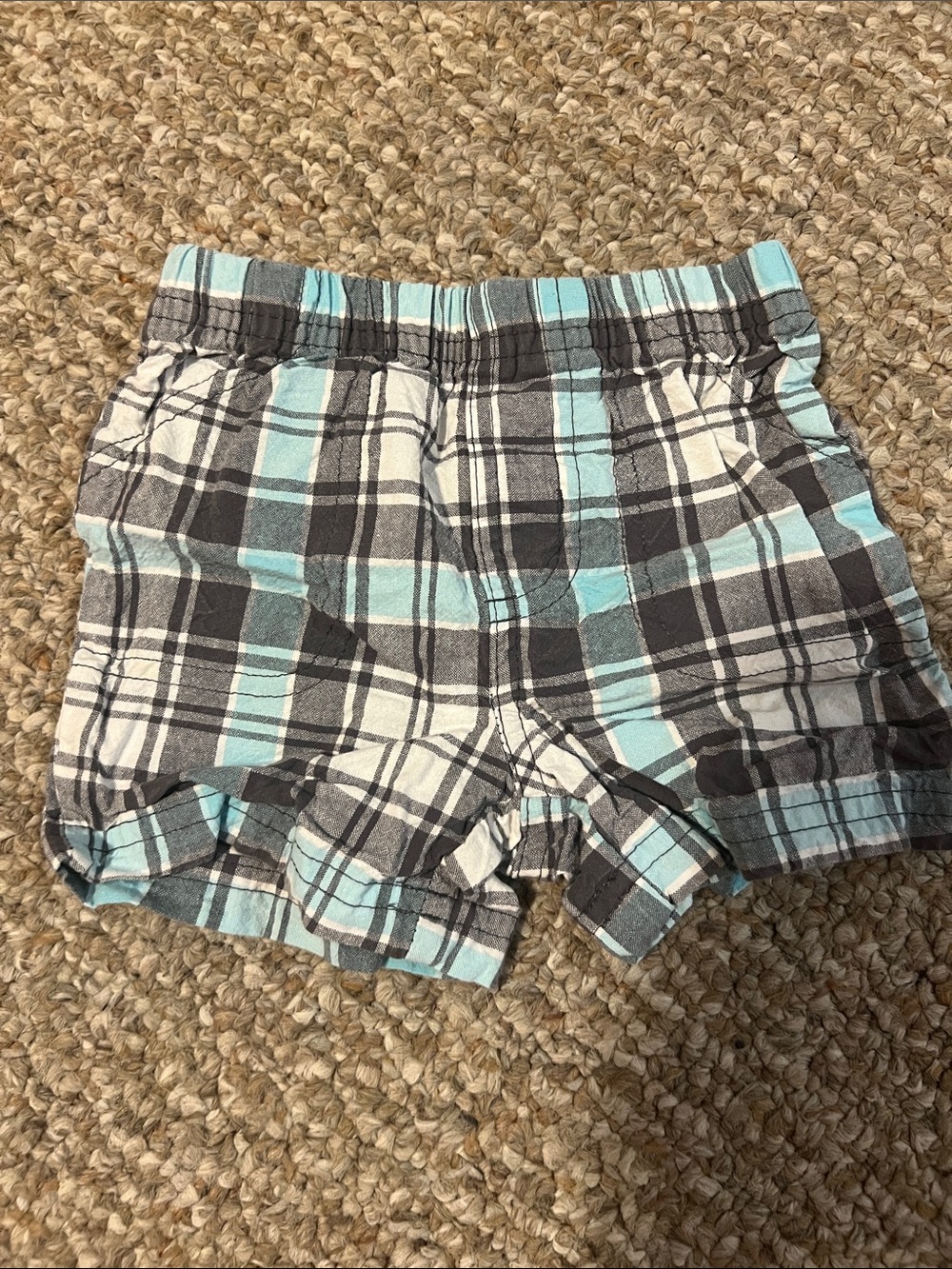 Carter's Plaid Pull-On Shorts in Aqua, White & Gray